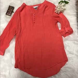 Christopher & Banks  Top Tunic Blouse Roll sleeve